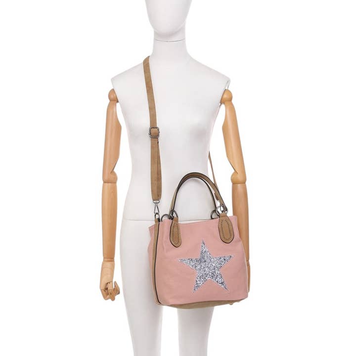 Ellas Trading – wholesale Tote bag – Women's – Trendy Glitter Star Stylish Canvas Crossbody Tote Bag8