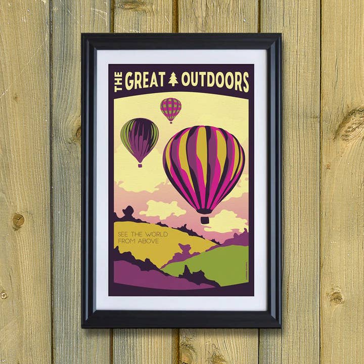 Vintage-Reise-Poster mit Heißluftballon für den Großhandel von Lionheart Graphics