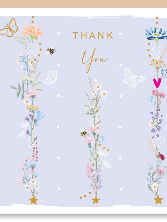 Thank You Floral Garlands Ladybird Bee Print Wholesale Card for wholesale by SABIVO Design