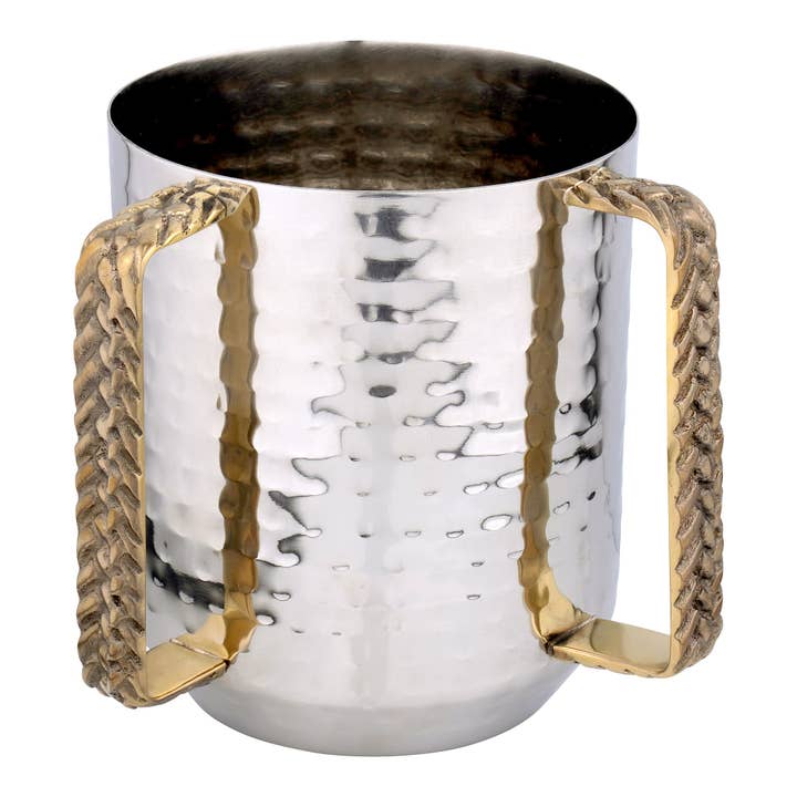 Steel Hammered Wash Cup with Flat Braided Handles for wholesale by Boker-Tov Shalom