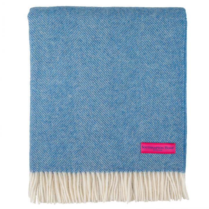 Prince of Scots - Wholesale Throw Blanket - Southampton Home Lambswool Herringbone Throw ~ Ocean Blue ~