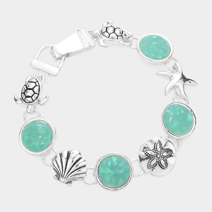 Sensibling Corp. - Wholesale Charm/Dangle Bracelet - Sea Glass Embossed Metal Sea Life Magnetic Link Bracelet
1