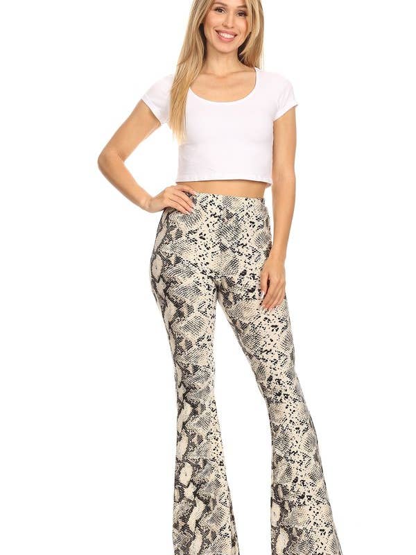 Pantalón de llamarada de pierna ancha con estampado animal para venta al por mayor de VIBE Apparel Co