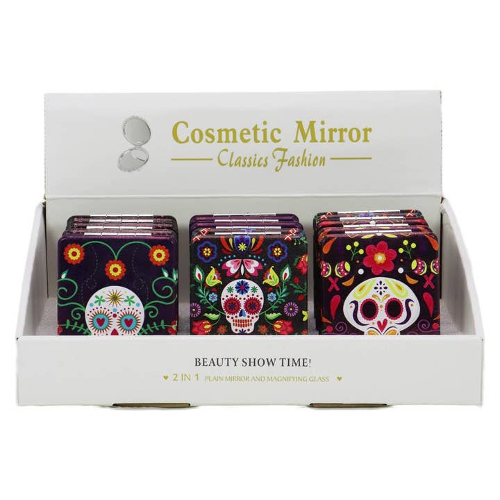 ASSORTED Sugar Skull Day Of The Dead Cosmetic Mirror for wholesale on Faire2