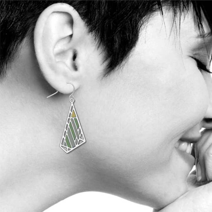 David Howell and Company - Venta al por mayor Pendientes colgantes - Pendientes de mariposa verdes Dana-Thomas de Frank Lloyd Wright
