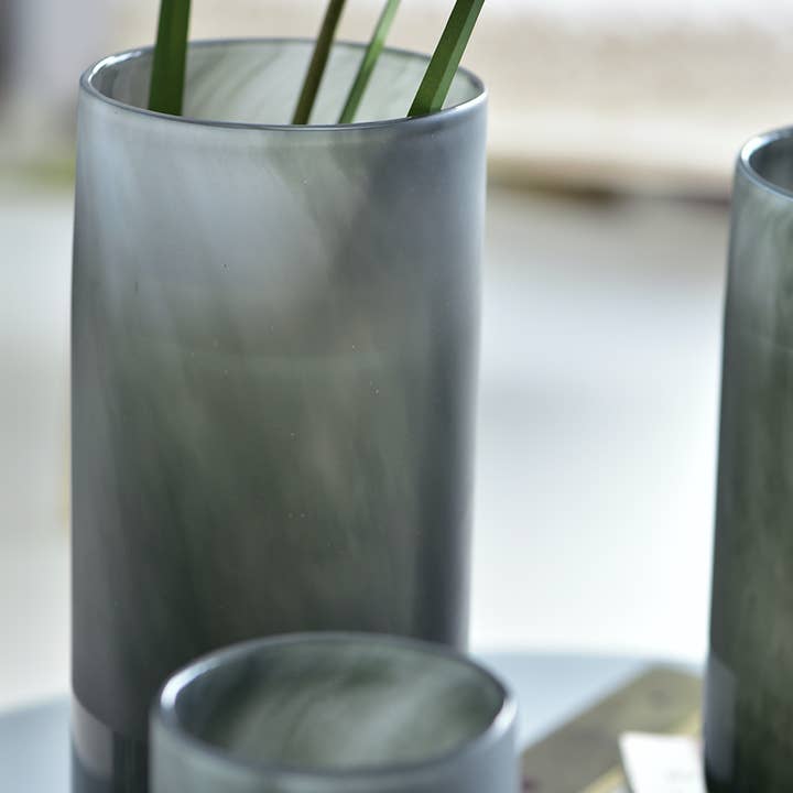 Noah Decoration – Vaso por atacado – Vaso de Vidro Cinzento Cilíndrico Jateado6