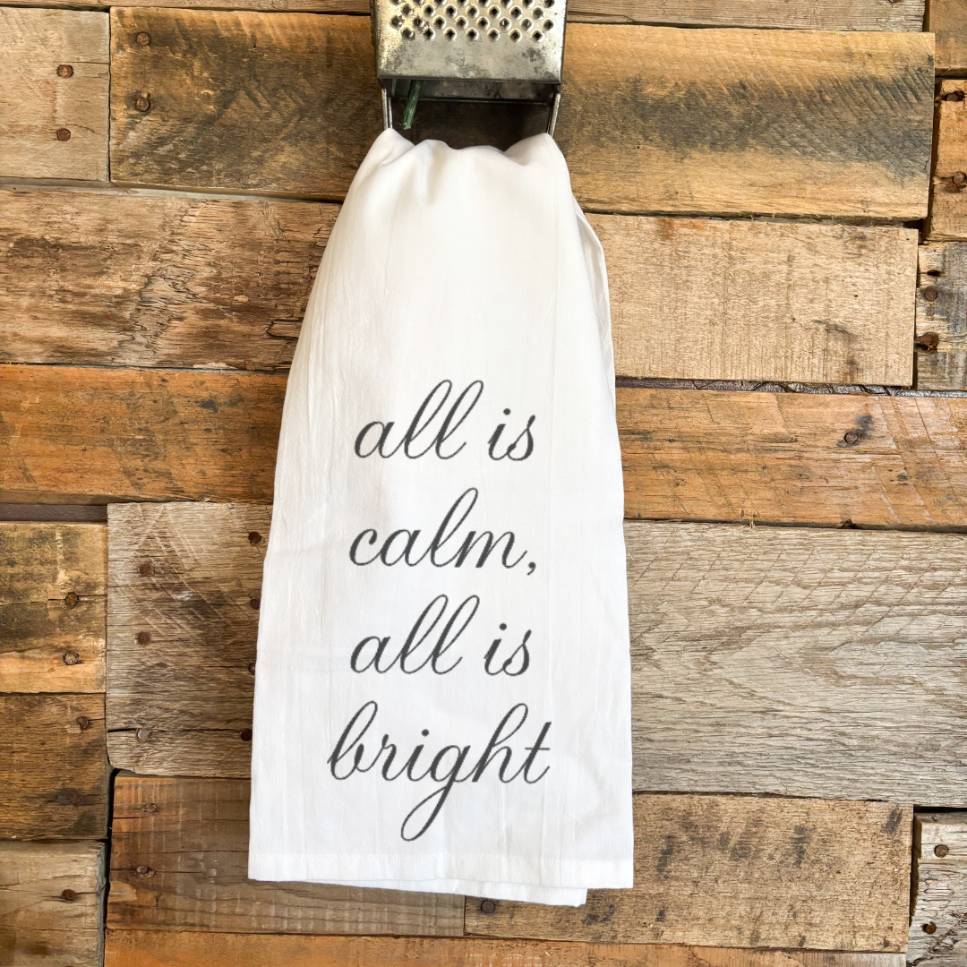 Sage & Soil - Wholesale Tea Towel - All is Calm All is Bright Tea Towel1