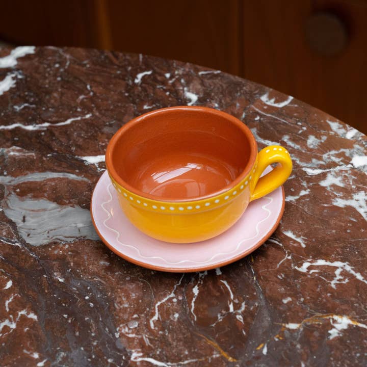 Denise - Venta al por mayor Taza de café/té - Juego de taza amarilla y plato rosa Ellis2