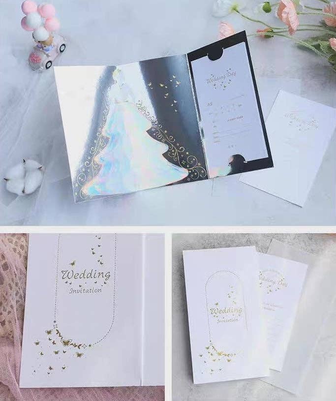 LanLivia - Vendita all'ingrosso Partecipazioni di nozze - Biglietto di nozze 3D - Signora scintillante con design di abito da sposa5