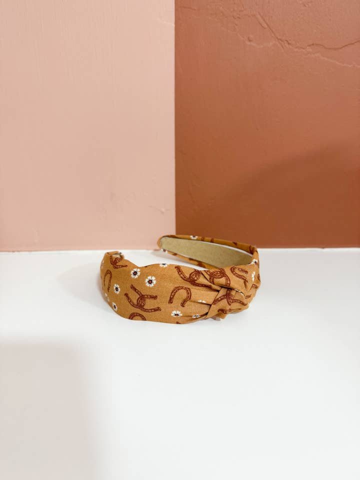 Brown Horseshoes Top Knot Headband for wholesale by Little Sunshines Bow & Co