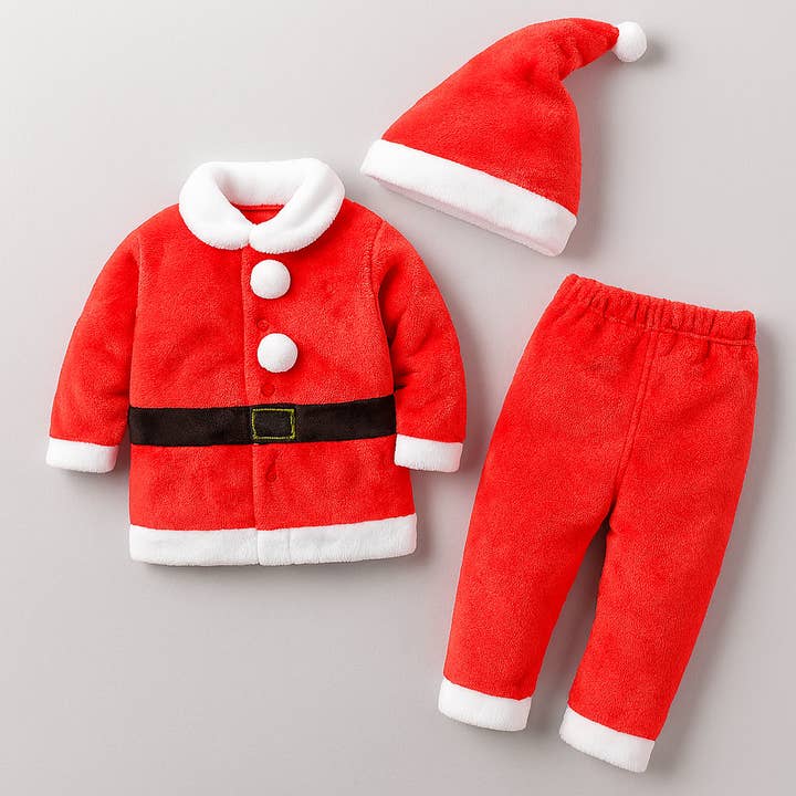 Red Santa Ultra Soft Fleece 3pcs Baby Costume Outfit for wholesale by Fennco Styles