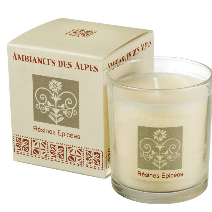 Spicy Resins scented candle for wholesale by Ambiances des Alpes