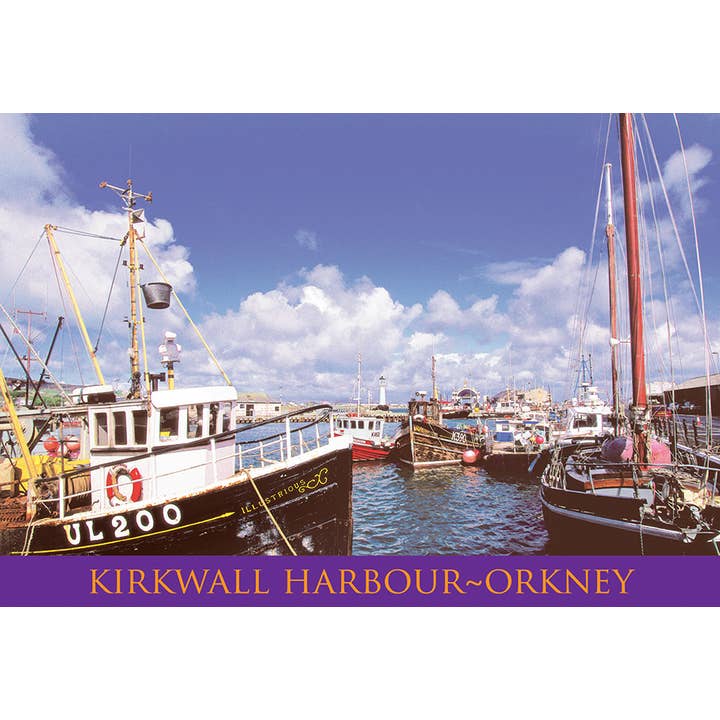 Cartolina media Kirkwall Harbour per la vendita all'ingrosso da parte di Island Blue Publishing