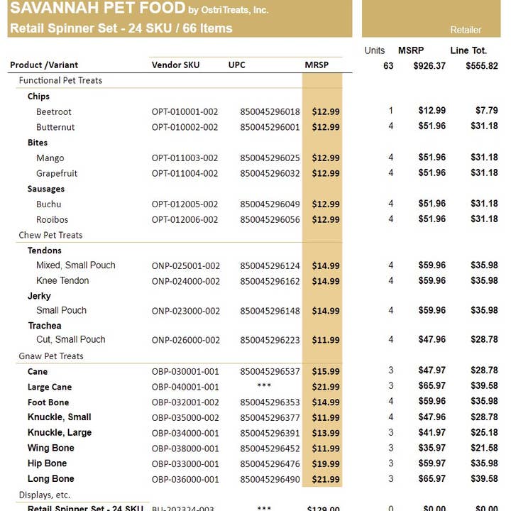 Savannah Pet Food - Wholesale Pet Treats - Dog - Retail Display Set - 64 x Hypoallergenic Ostrich Dog Treats9