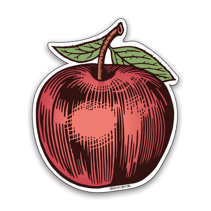 Pegatina de vinilo de manzana | Dibujada a mano | Hecha en EE. UU. para venta al por mayor de Counter Couture