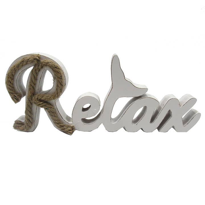 Relax Tabletop Cutout Sign with Whale Tale for wholesale by California Seashell Company