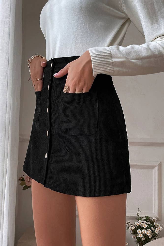 UNISHE – Engroshandel Nederdel - Dame – Corduroy Knap Lommer Nederdel Kjole LDY0174