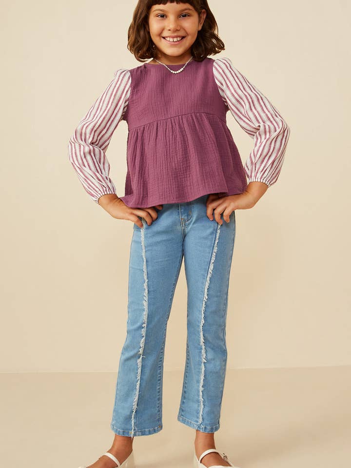 Purple Girls Mix Media Contrast Sleeve Gauze Top for wholesale on Faire2