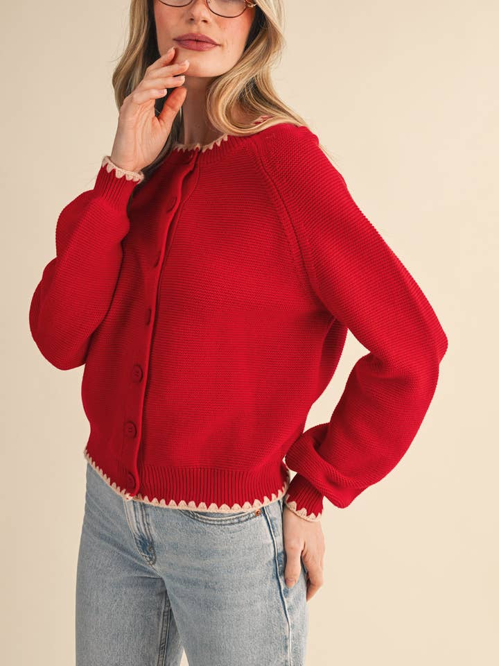 &MERCI - Wholesale Cardigan - Women's - SWEATER CARDIGAN WITH CONTRAST STITCH MSW1108448
