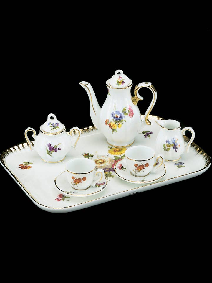 Mini Tea Set 10pc, White w/ Floral & Gold Accent for wholesale by AA Importing