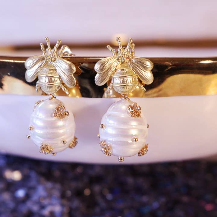 Queen Bee Pearl Earrings - Bali Moon Jewels for wholesale by Bali Moon Jewels
