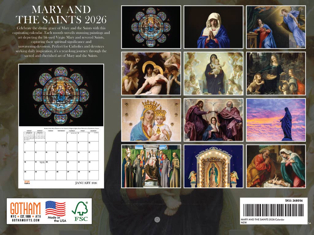 Multi Color Mary And The Saints Catholic Calendar 2026 Religious Monthly Wall Calender 12 Month | American Made In The USA for wholesale on Faire1