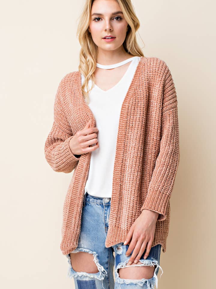 Sweater Knit Long Sleeve Scalloped Cardigan for wholesale by Ambi Design