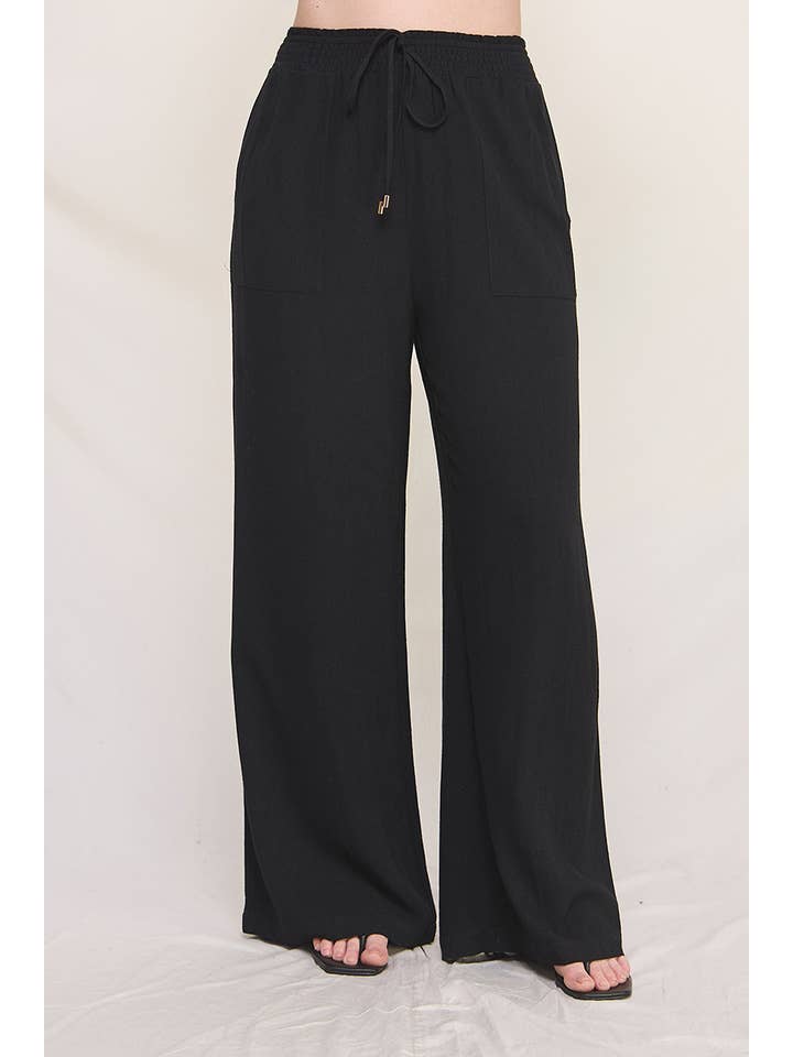 Allie Rose - Vente Pantalon – femme - Pantalon large en lin doux grande taille avec taille froncée4
