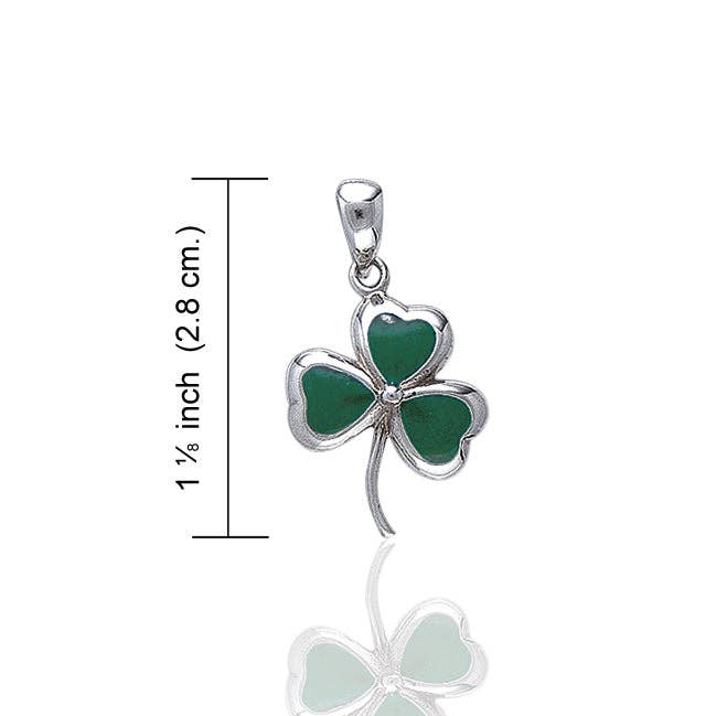 Green Enameled Irish Shamrock Clover Sterling Silver Pendant for wholesale by Silver Insanity