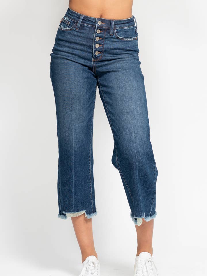 MD High Waisted Button Fly Destroy Hem Crop Wide for wholesale on Faire0