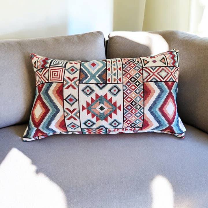 Housse de coussin style aztèque - Lin naturel et coton pour la vente par Artisan by MF