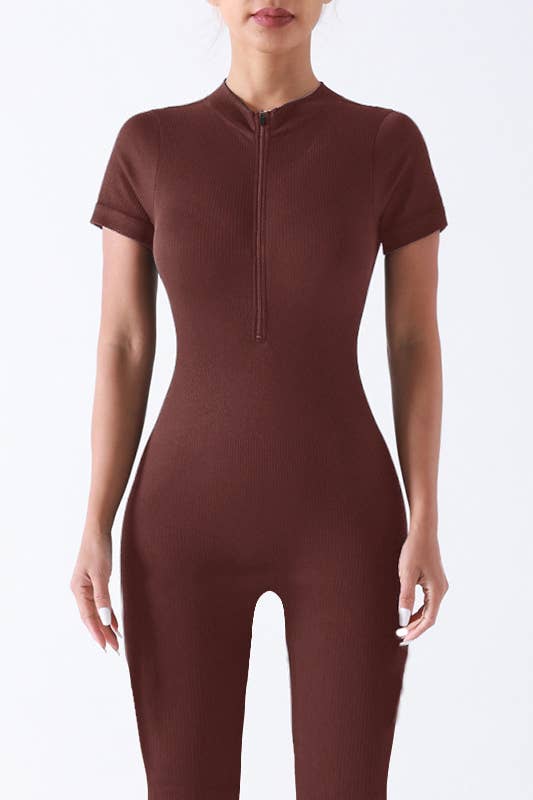 Color 5 - Wholesale Jumpsuit - Dames - Premium naadloos geribd jumpsuit met korte mouwen en ritssluiting aan de voorkant8