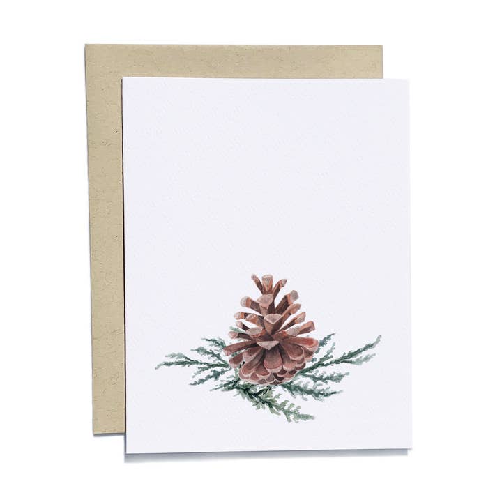 Pine Cone Holiday Card for wholesale by Kylie Paper Co.