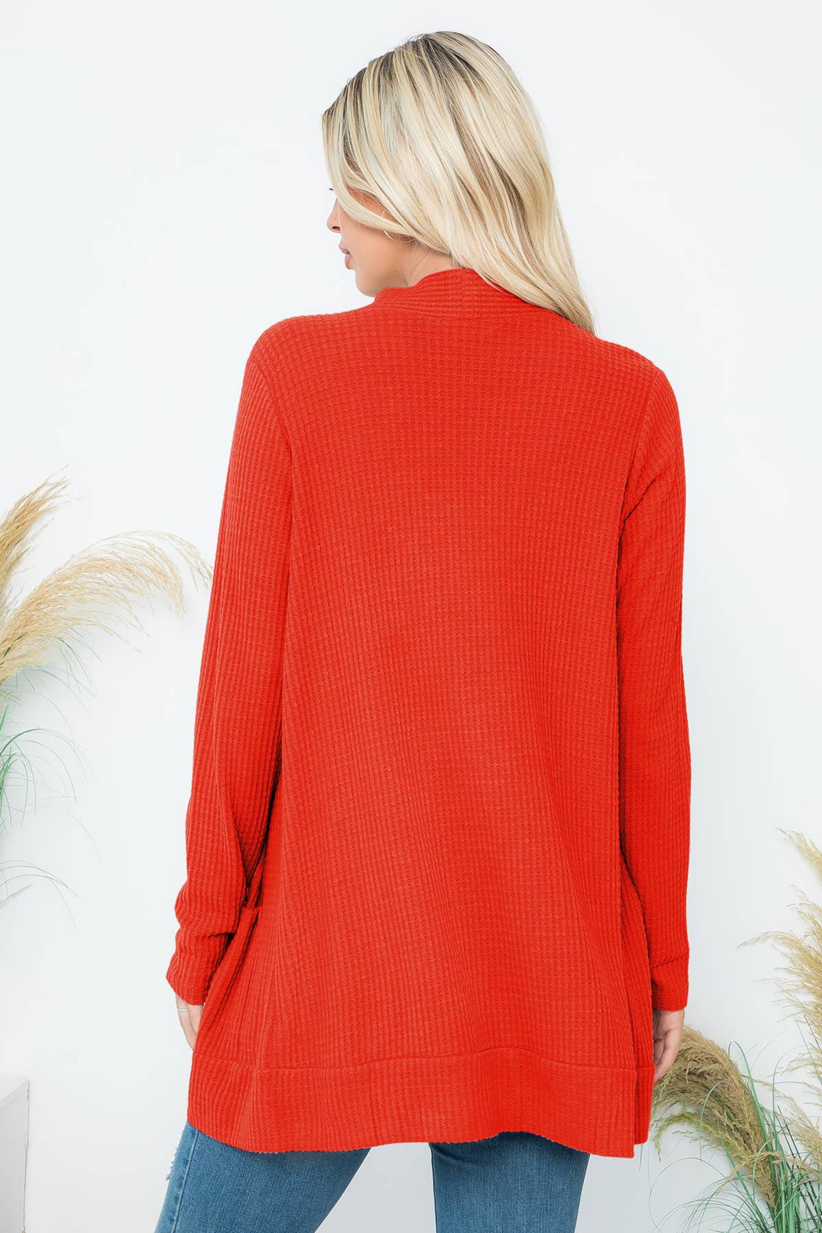 You & Me – Großhandel Strickjacke – Damen – GEBÜRSTETER WAFFEL LANGARM SEITENTASCHEN OFFENE FRONT STRICKJACKE22