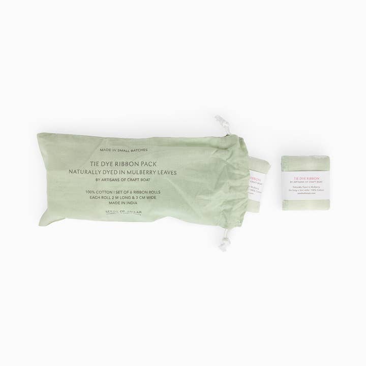 MULBERRY GREEN NATURAL DYED COTTON RIBBONS (Pack of 6) for wholesale by Craft Boat