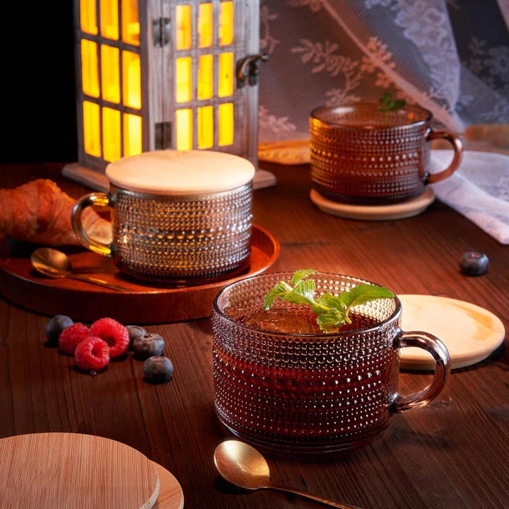 The Wine Savant / Khen Glassware – Großhandel Kaffeebecher – Kaffeetassen aus farbigem Glas im Vintage-Stil, 6-teiliges Set