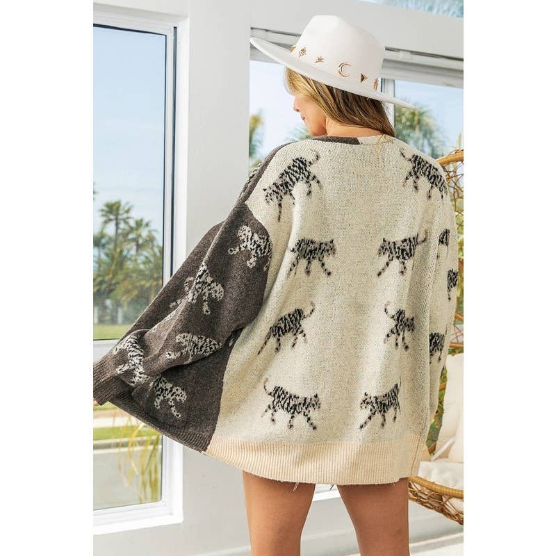 IVE - Vente Cardigan – femme - CARDIGAN À COL EN V À MOTIF TIGRE ET POCHES PLAQUÉES17