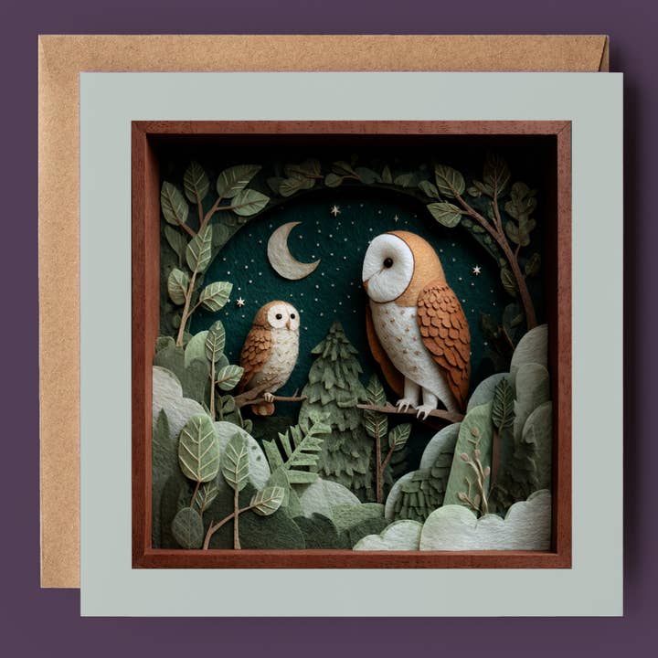 Midnight Barn Owls 2D Printed Card for wholesale by Good Post Day