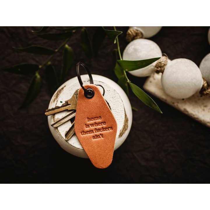 MisfitMadeGoods - Wholesale Keychain - Unisex - Home Is Where Them Fuckers Ain't Leather Motel Keychain