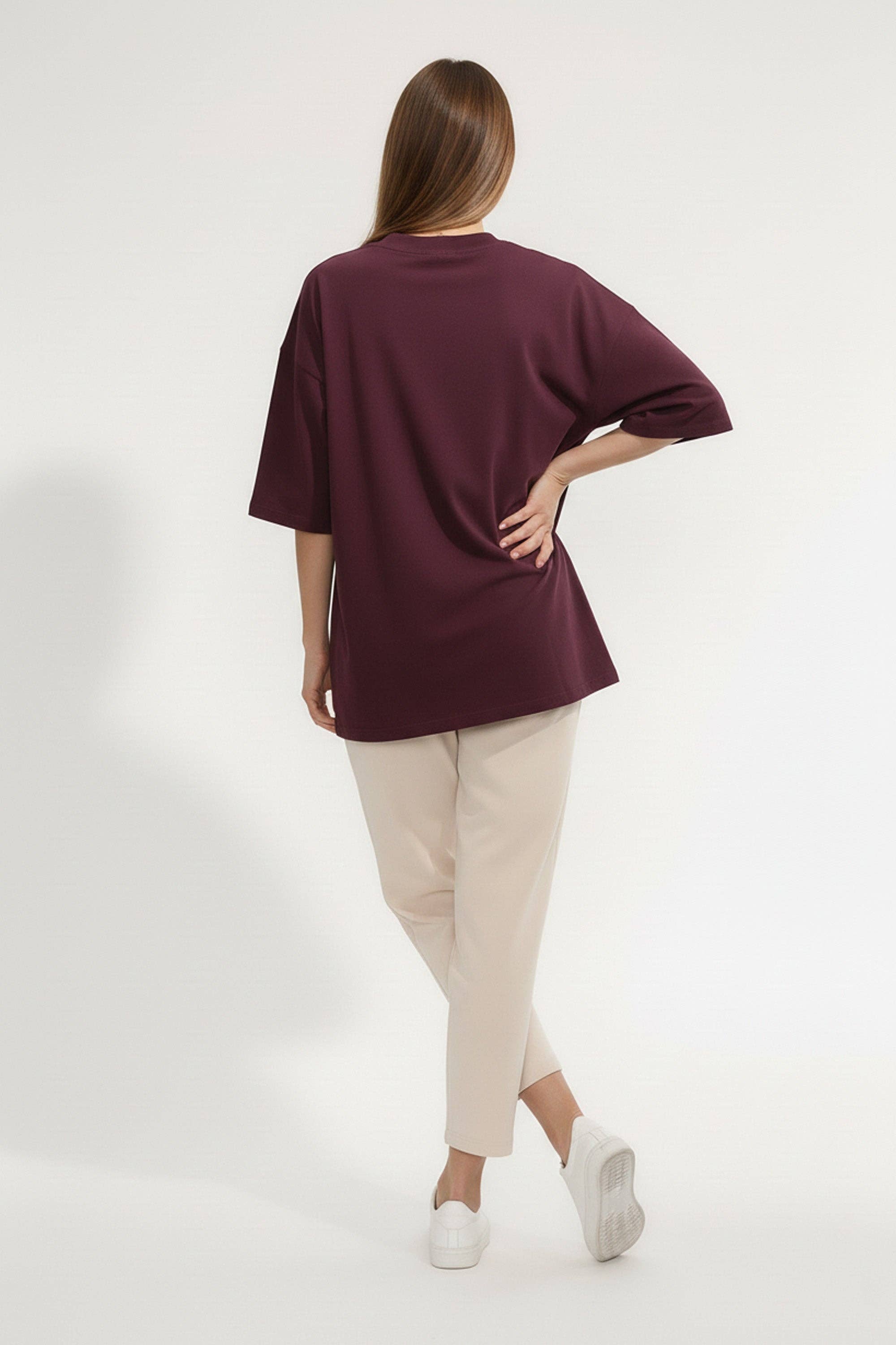 Dark Cherry 220GSM Oversized T-Shirt in Coffee Social Club Print for wholesale on Faire2