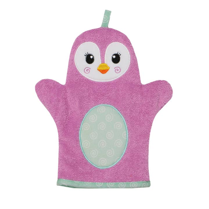 Baby Snow Terry Bath Mitt - Penguin 0-18M for wholesale by ZOOCCHINI