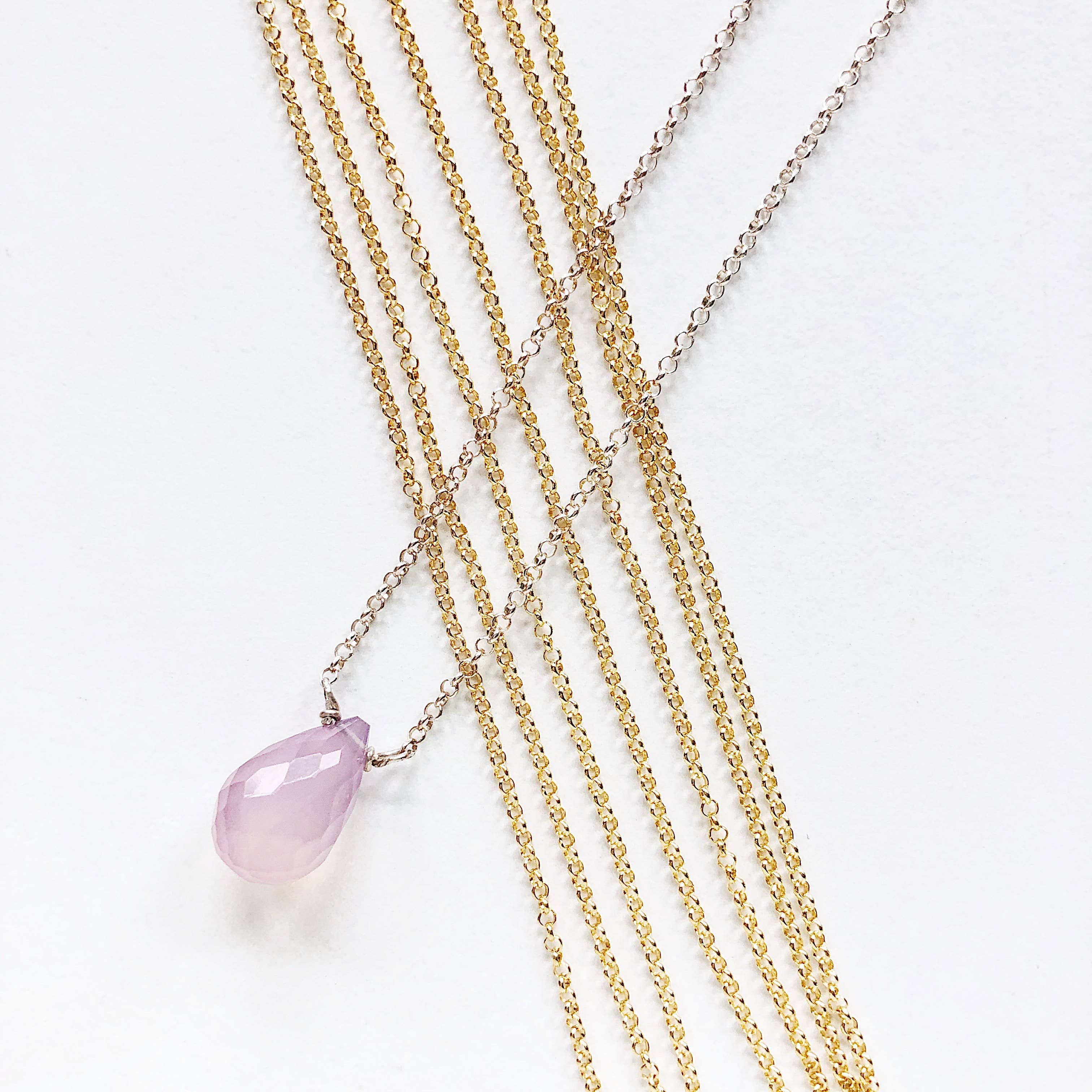 Third & Co. Studio - Wholesale Pendant/Charm Necklace - Faceted Rose Quartz Teardrop Necklace0