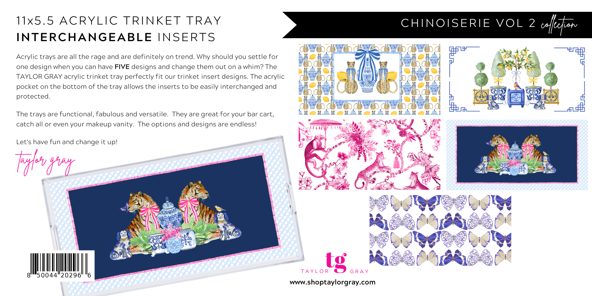 TAYLOR GRAY - Wholesale Decorative Tray - 5.5x11 CHINOISERIE trinket tray insert set of 58