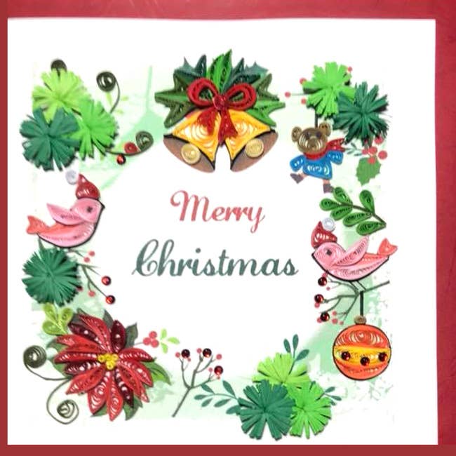 Birds sing Merry Christmas, Quilling Christmas Card CH-25 for wholesale by YoderDo Quilling Greeting Cards