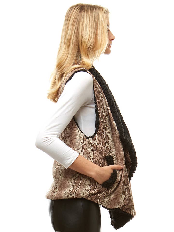 Hana - Wholesale Outerwear Vest - Women's - Snake Skin with Fur Lining Vest