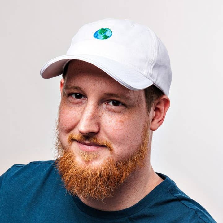 Planet Earth Embroidered Baseball Hat - White, Eco-Friendly for wholesale by Peace Love and Giggles