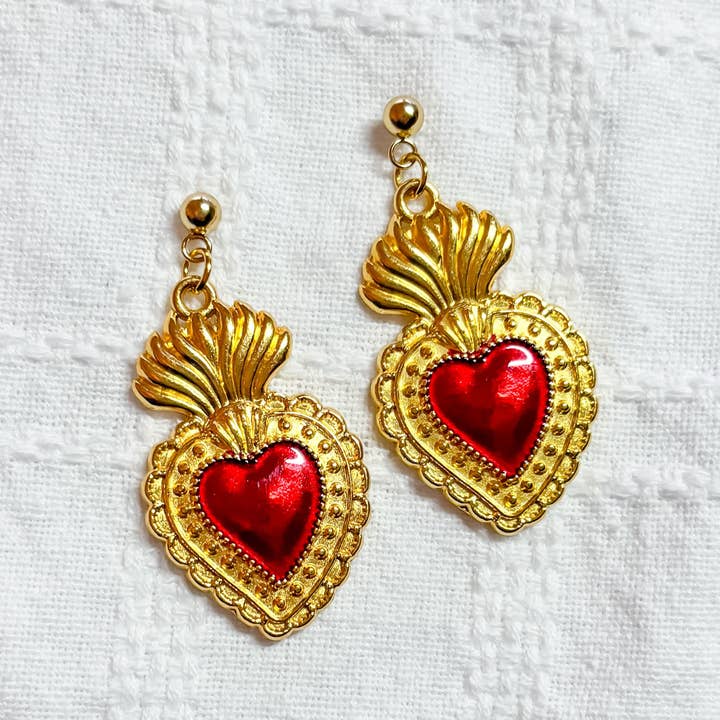Earrings - Sacred Heart Large Dangle for wholesale by 12th and Blossom