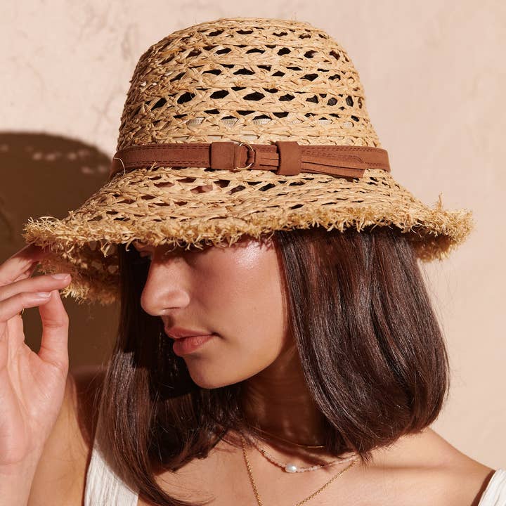 Angels Whisper Accessories - Wholesale Straw hat – women's - Derby Frayed Summer Straw Hat1