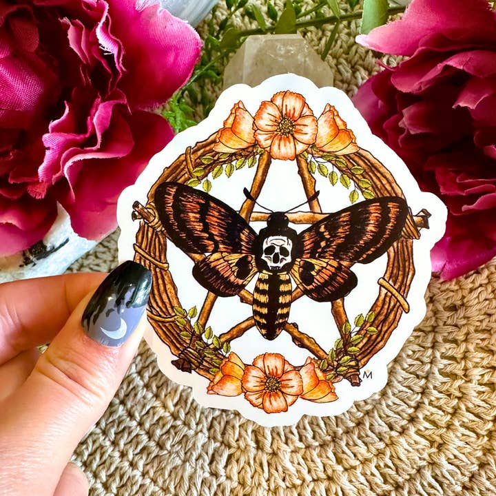 NOMAD Moon Magic - Wholesale Sticker - Handmade Witchy Death Moth Pentagram Sticker, Fall Aesthetic
