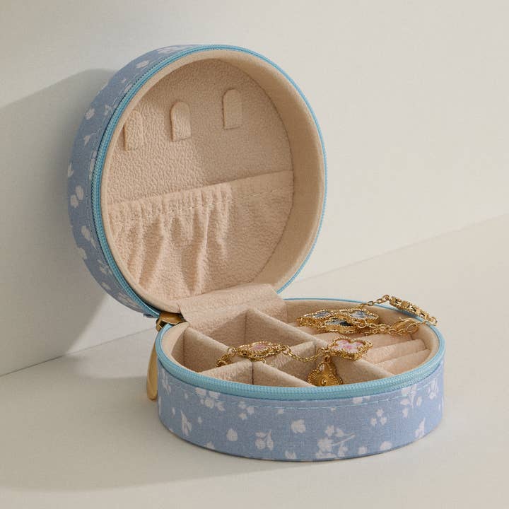 Blue Floral Cotton Travel Jewelry Box for wholesale by Lilla Haven